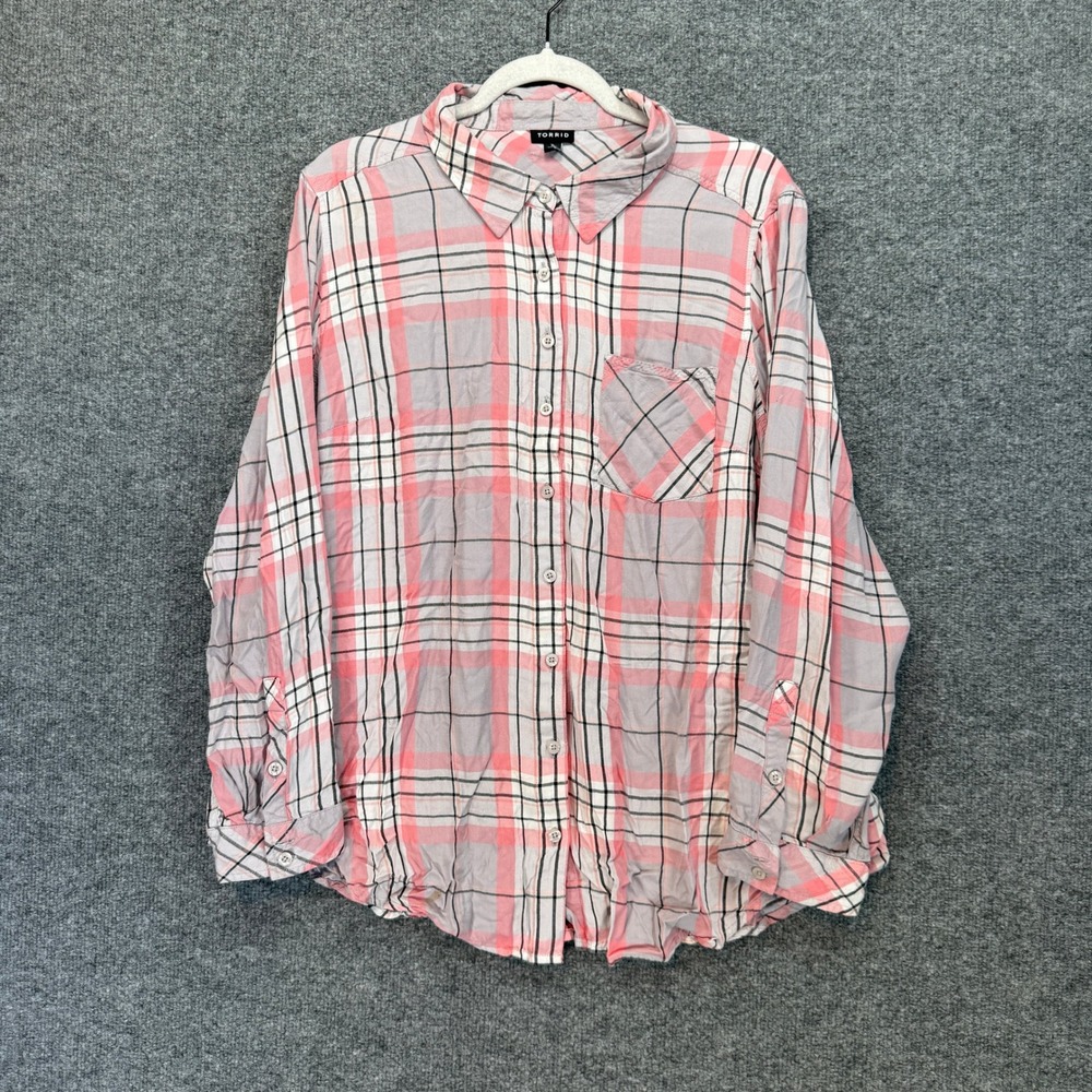 Torrid Flannel Shirt Women 2 Pink Plaid Lightweight Long Sleeve Plus Size Casual